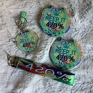 Keep it 420%, weed themed acrylic keychain, Faux leather wristlet, car coaster